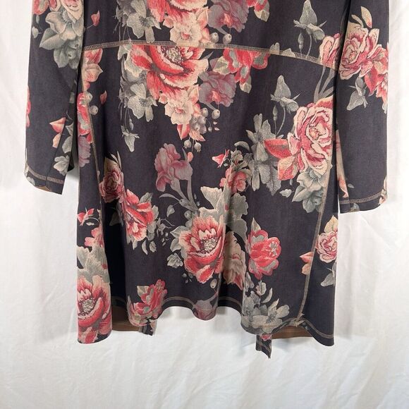 Solitaire Cardigan Size Medium Grey Floral Open Front Faux Suede - Picture 10 of 10